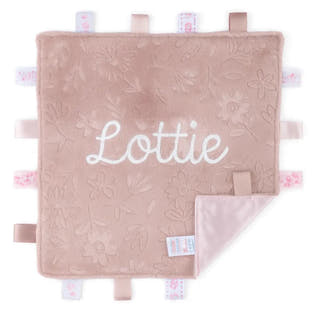 Personalised Dusky Pink Floral Taggie Blanket - Just Blue Or Pink
