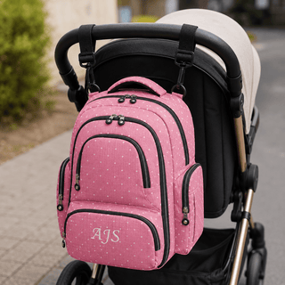Personalised Baby Change Backpack - Pink Polka Dot - Just Blue Or Pink