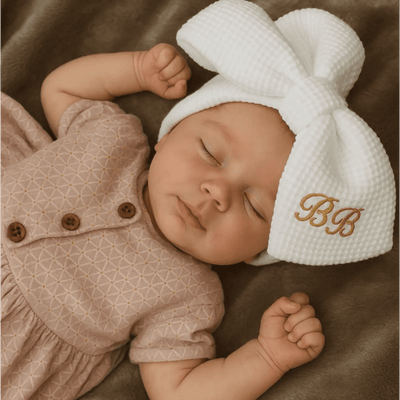 Personalised White Baby Turban with Large Bow - Just Blue Or Pink