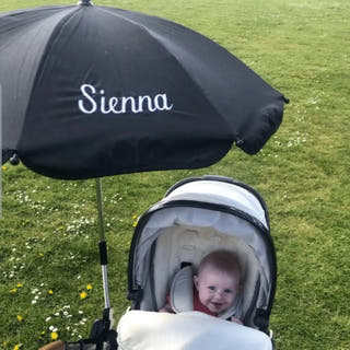 Personalised Pram Parasol - Black - Just Blue Or Pink