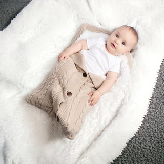 Cable Knit Swaddle with Fleece Lining - Beige - Just Blue Or Pink