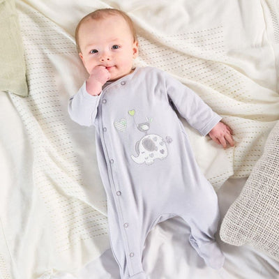 Dandelion Grey Elephant & Bird Sleepsuit - Just Blue Or Pink