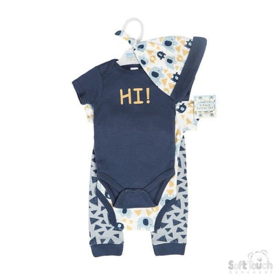 Boys 4 Piece Garment Set (Elephant, navy & mosaic) - Just Blue Or Pink