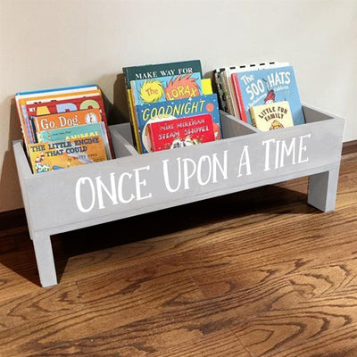 Large Kids Wooden Bookcase - Grey - Just Blue Or Pink