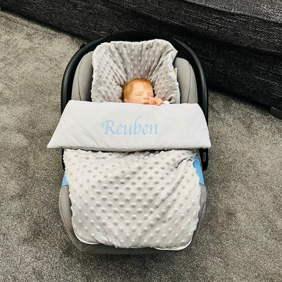 Personalised Grey Fleece Car Seat Footmuff - Just Blue Or Pink