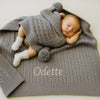 Personalised Grey Cable Knit Baby Pom Blanket