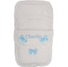 Personalised White Pram Footmuff with Blue Bows