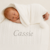 Personalised White Cable Knit Baby Pom Blanket