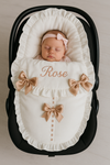 Personalised Cream Car Seat Footmuff with Beige Bows