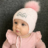 Personalised Pink and Grey Faux Fur Pom Hat