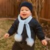 Knitted Pom pom Scarf - Blue