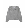 Gray cardigan with ruffled collar on a white background