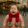 Knitted Pom pom Scarf - Red