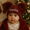 Personalised Burgundy Pom Pom Hat with Bow