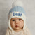 Personalised Blue and Cream Knitted Pom Hat
