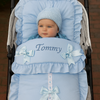 Personalised Blue Pram Footmuff with Blue Bows