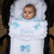 Personalised White Broderie Anglaise Pram Footmuff with Blue Bows