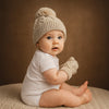 Knitted Hat, Mittens and Bootees Set - Coffee