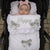 Personalised White Broderie Anglaise Pram Footmuff with Grey Bows