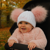 Personalised White Hat with Pink Pom Poms