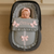 Personalised Grey Frilly Car Seat Footmuff - Pink Satin Bows