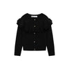 Black ruffled blouse on a white background