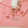 Personalised Pink Cable Knit Baby Pom Blanket