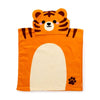 Orange tiger-themed hooded towel on a white background