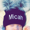 Personalise Navy Baby Hat with Grey Poms