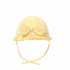 baby girl frilly sun hat with large bow on the front and chin straps - lemon colour