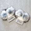 Personalised Grey Baby Hat with Pom Poms