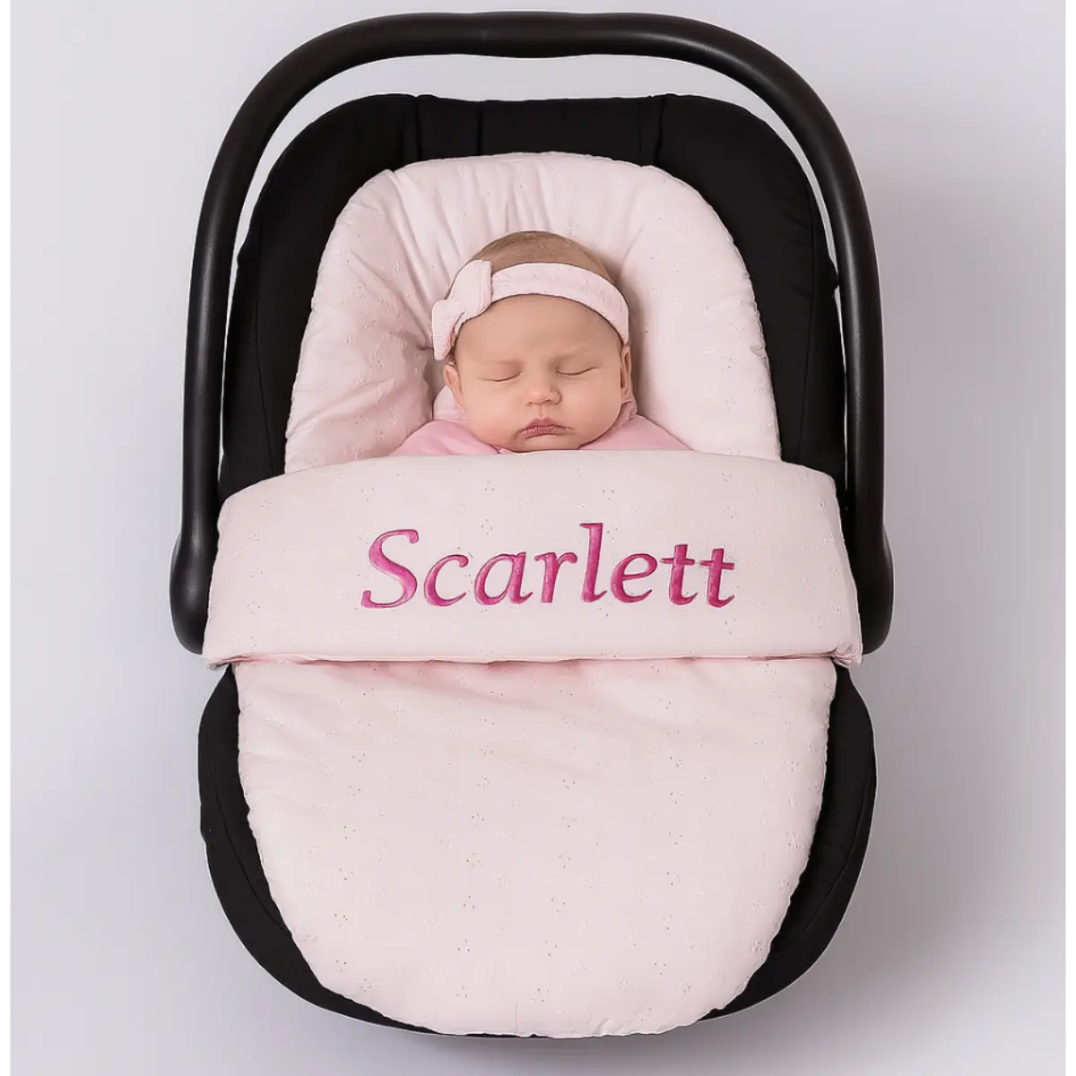 Personalised Pink Broderie Anglaise Car Seat Footmuff – Just Blue