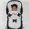 Personalised Grey Pram Footmuff with Black Bows