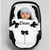 Personalised White Frilly Car Seat Footmuff - Black Bows