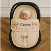 Personalised Beige Car Seat Footmuff with Beige Bows