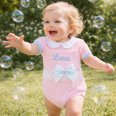 Personalised Spanish Knit Dungaree Set- Pink & Blue - Just Blue Or Pink
