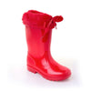 Fur Trim Welly Boots - Red