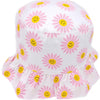 White baby girl bucket hat with pink smiley daisy's