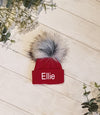 Personalised Red Baby Pom Hat