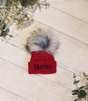 Personalised Red Baby Pom Hat