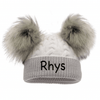 Personalised Grey & White Pom Hat - Just Blue or Pink