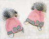 Baby Girls Pink & Grey Pom Pom Hat