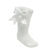 Cream Knee Length Docks with Satin Bow - Just Blue or Pink