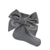 Grey Velour Bow Ankle Socks - Just Blue or Pink
