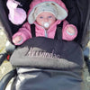 Personalised Black Rain Proof Pram Footmuff - Just Blue or Pink