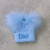 Personalised Blue double Pom Hat 