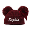 Personalised Burgundy Pom Pom Hat with Bow - Just Blue or Pink