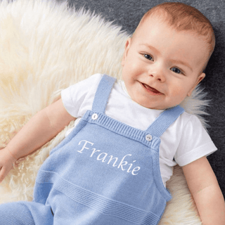 Personalised Dusky Blue Knitted Dungaree - Just Blue Or Pink