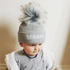 Personalised Grey Baby Pom Hat - Just Blue or Pink