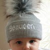 Personalised Grey Baby Pom Hat - Just Blue or Pink